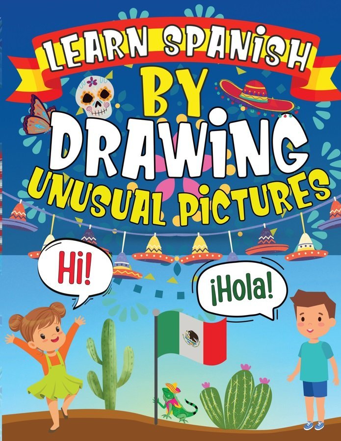 Książka dla dzieci do nauki hiszpańskiego i angielskiego poprzez rysowanie okładka